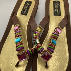 Grandco Rainbow Jeweled Thong Sandal